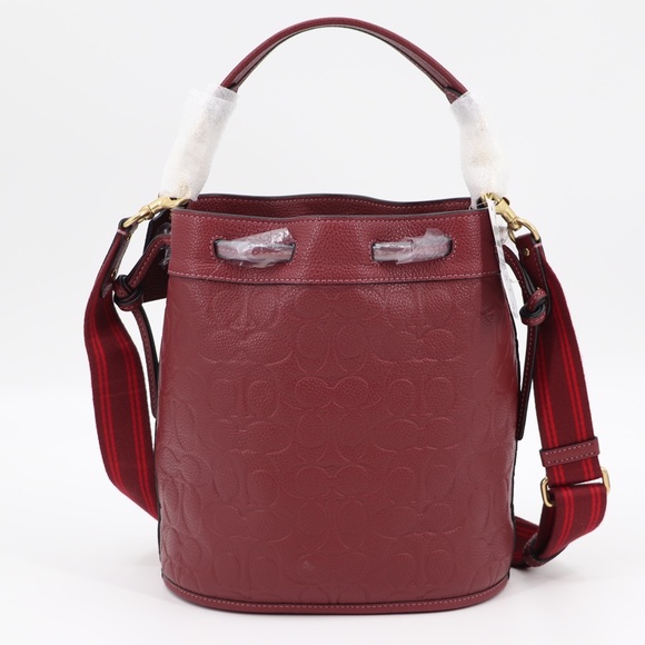New Coach Field Signature Leather Bucket Shoulder Bag Wine - Picture 5 of 12